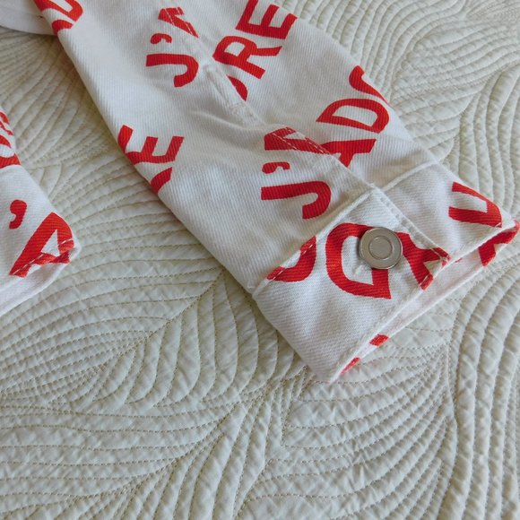 NWT Forever 21 J Adore white cotton denim cropped jean I love letter jacket F21 - Picture 9 of 16